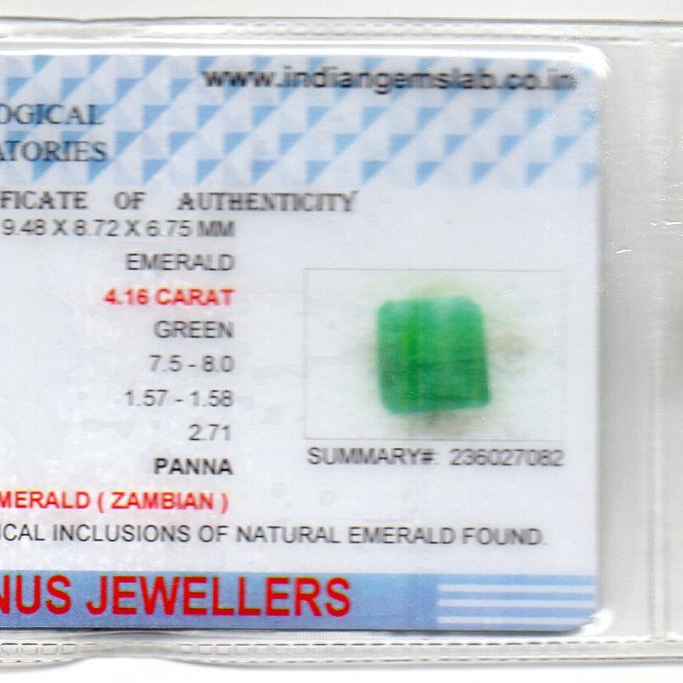 4.16 Ct Certified Untreated Natural Zambian Emerald Panna Gemstone 4.16 Ct Certified Untreated Natural Zambian Emerald Panna Gemstone