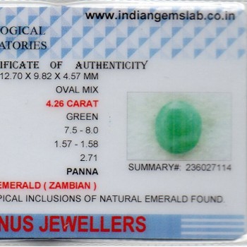 4.26 Ct Certified Untreated Natural Zambian Emerald Panna Gemstone 4.26 Ct Certified Untreated Natural Zambian Emerald Panna Gemstone