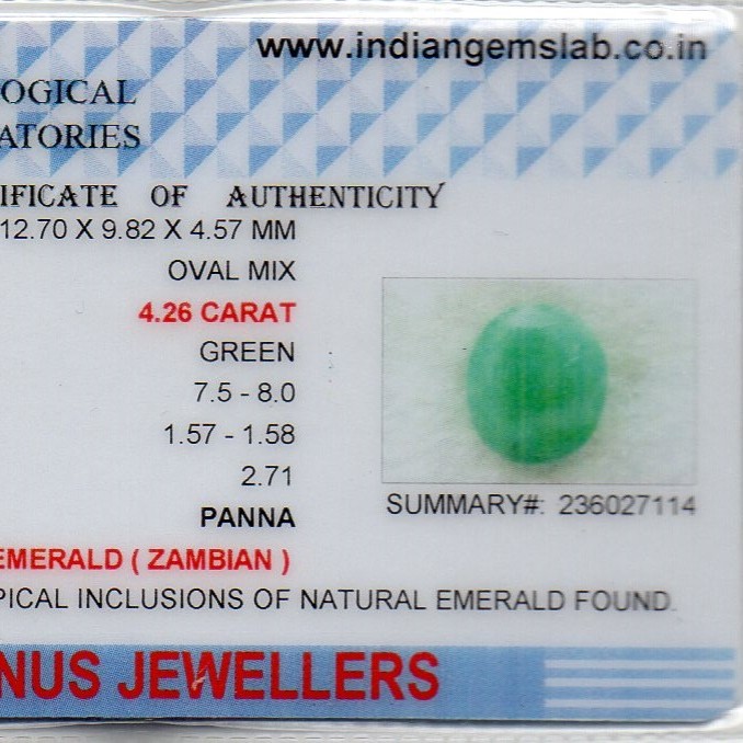 4.26 Ct Certified Untreated Natural Zambian Emerald Panna Gemstone 4.26 Ct Certified Untreated Natural Zambian Emerald Panna Gemstone