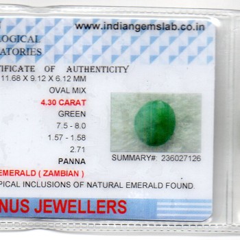 4.30 Ct Certified Untreated Natural Zambian Emerald Panna Gemstone 4.30 Ct Certified Untreated Natural Zambian Emerald Panna Gemstone