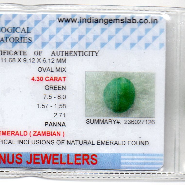 4.30 Ct Certified Untreated Natural Zambian Emerald Panna Gemstone 4.30 Ct Certified Untreated Natural Zambian Emerald Panna Gemstone