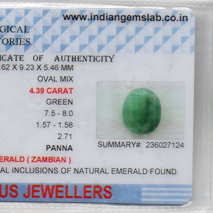 4.39 Ct Certified Untreated Natural Zambian Emerald Panna Gemstone 4.39 Ct Certified Untreated Natural Zambian Emerald Panna Gemstone