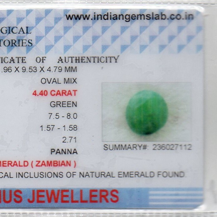 4.40 Ct Certified Untreated Natural Zambian Emerald Panna Gemstone 4.40 Ct Certified Untreated Natural Zambian Emerald Panna Gemstone