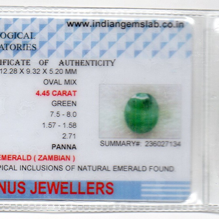 4.45 Ct Certified Untreated Natural Zambian Emerald Panna Gemstone 4.45 Ct Certified Untreated Natural Zambian Emerald Panna Gemstone