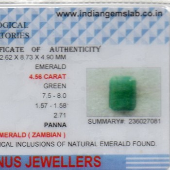 4.56 Ct Certified Untreated Natural Zambian Emerald Panna Gemstone 4.56 Ct Certified Untreated Natural Zambian Emerald Panna Gemstone