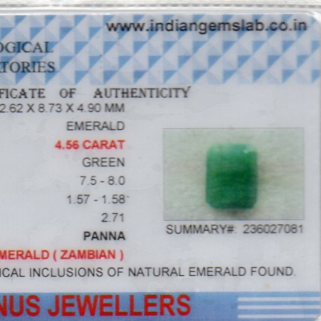 4.56 Ct Certified Untreated Natural Zambian Emerald Panna Gemstone 4.56 Ct Certified Untreated Natural Zambian Emerald Panna Gemstone
