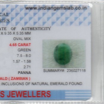 4.65 Ct Certified Untreated Natural Zambian Emerald Panna Gemstone 4.65 Ct Certified Untreated Natural Zambian Emerald Panna Gemstone