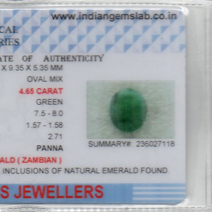 4.65 Ct Certified Untreated Natural Zambian Emerald Panna Gemstone 4.65 Ct Certified Untreated Natural Zambian Emerald Panna Gemstone