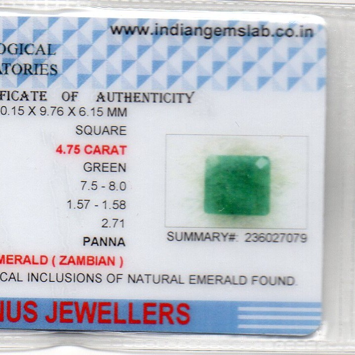 4.75 Ct Certified Untreated Natural Zambian Emerald Panna Gemstone