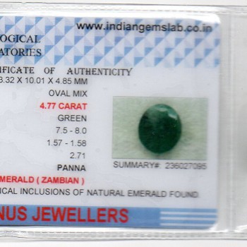 4.77 Ct Certified Untreated Natural Zambian Emerald Panna Gemstone 4.77 Ct Certified Untreated Natural Zambian Emerald Panna Gemstone