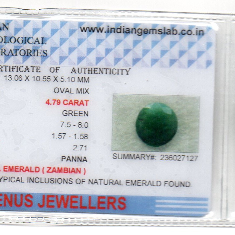 4.79 Ct Certified Untreated Natural Zambian Emerald Panna Gemstone 4.79 Ct Certified Untreated Natural Zambian Emerald Panna Gemstone