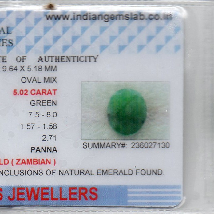 5.02 Ct Certified Untreated Natural Zambian Emerald Panna Gemstone 5.02 Ct Certified Untreated Natural Zambian Emerald Panna Gemstone