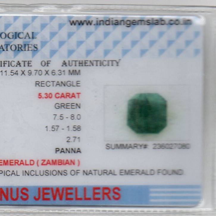 5.30 Ct Certified Untreated Natural Zambian Emerald Panna Gemstone