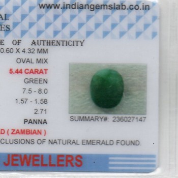 5.44 Ct Certified Untreated Natural Zambian Emerald Panna Gemstone 5.44 Ct Certified Untreated Natural Zambian Emerald Panna Gemstone