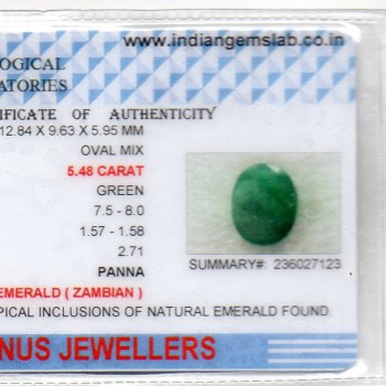 5.48 Ct Certified Untreated Natural Zambian Emerald Panna Gemstone