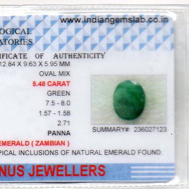 5.48 Ct Certified Untreated Natural Zambian Emerald Panna Gemstone