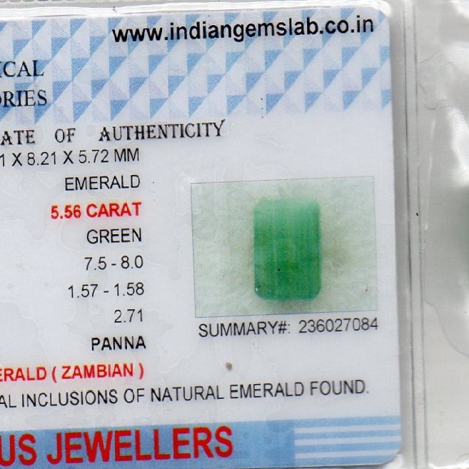 5.56 Ct Certified Untreated Natural Zambian Emerald Panna Gemstone