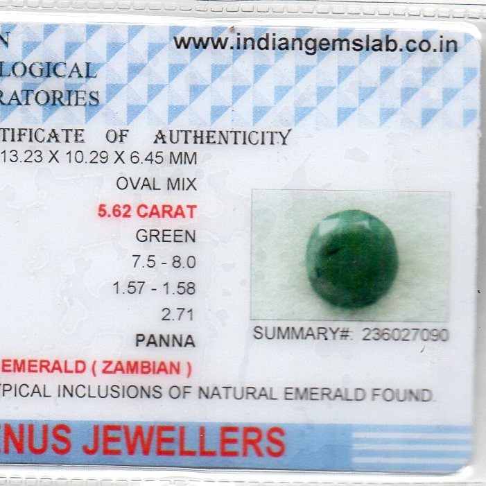 5.62 Ct Certified Untreated Natural Zambian Emerald Panna Gemstone 5.62 Ct Certified Untreated Natural Zambian Emerald Panna Gemstone
