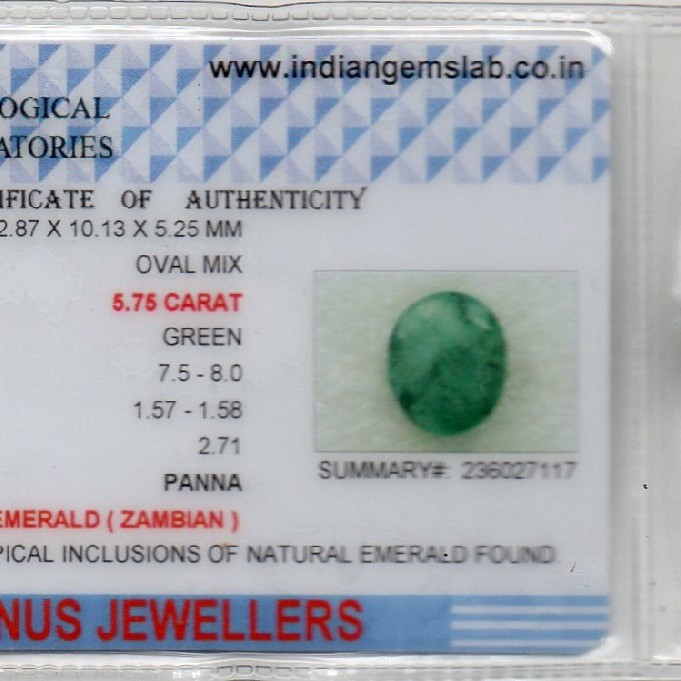5.75 Ct Certified Untreated Natural Zambian Emerald Panna Gemstone