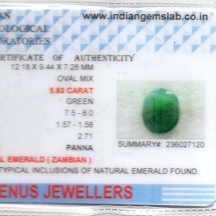 5.83 Ct Certified Untreated Natural Zambian Emerald Panna Gemstone 5.83 Ct Certified Untreated Natural Zambian Emerald Panna Gemstone