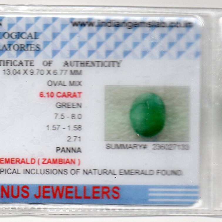 6.10 Ct Certified Untreated Natural Zambian Emerald Panna Gemstone 6.10 Ct Certified Untreated Natural Zambian Emerald Panna Gemstone