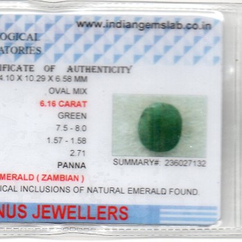 6.16 Ct Certified Untreated Natural Zambian Emerald Panna Gemstone 6.16 Ct Certified Untreated Natural Zambian Emerald Panna Gemstone
