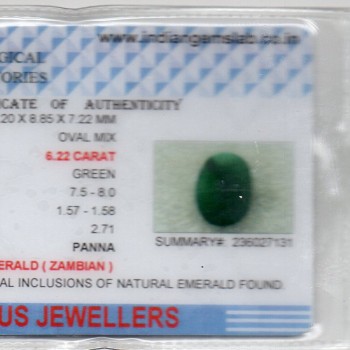 6.22 Ct Certified Untreated Natural Zambian Emerald Panna Gemstone