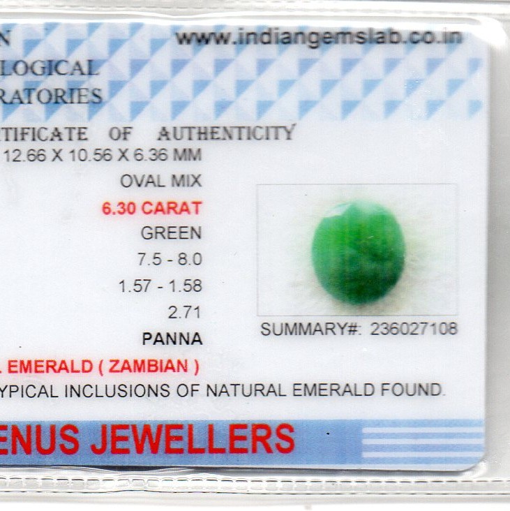 6.30 Ct Certified Untreated Natural Zambian Emerald Panna Gemstone 6.30 Ct Certified Untreated Natural Zambian Emerald Panna Gemstone
