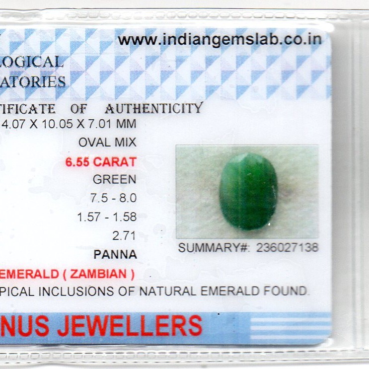 6.55 Ct Certified Untreated Natural Zambian Emerald Panna Gemstone 6.55 Ct Certified Untreated Natural Zambian Emerald Panna Gemstone