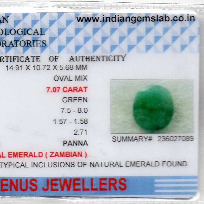7.07 Ct Certified Untreated Natural Zambian Emerald Panna Gemstone 7.07 Ct Certified Untreated Natural Zambian Emerald Panna Gemstone