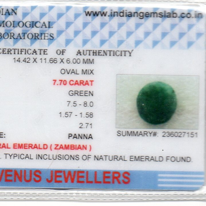 7.70 Ct Certified Untreated Natural Zambian Emerald Panna Gemstone 7.70 Ct Certified Untreated Natural Zambian Emerald Panna Gemstone
