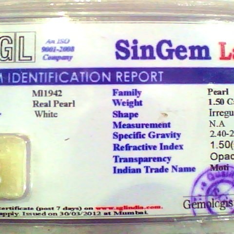 1.50 Ct Certified Natural Venunjula Real Pearl/Real Moti