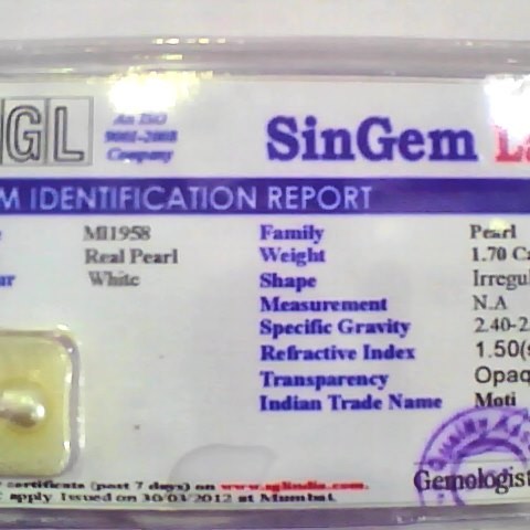 1.70 Ct Certified Natural Venunjula Real Pearl/Real Moti