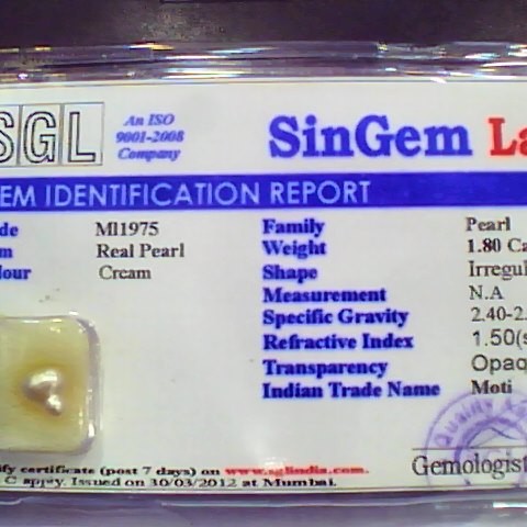 1.80 Ct 3 Ratti Certified Natural Venunjula Real Pearl/Real Moti