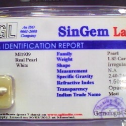 1.85 Ct 3.1 Ratti Certified Natural Venunjula Real Pearl/Real Moti