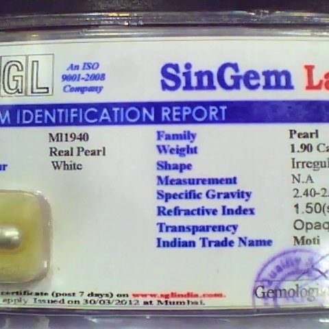 1.90 Ct Certified Natural Venunjula Real Pearl/Real Moti