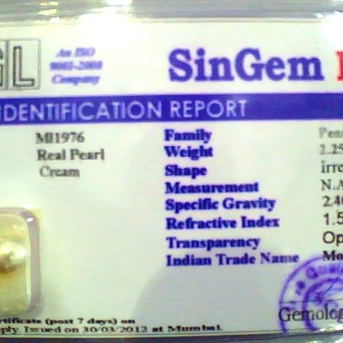 2.25 Ct Certified Natural Venunjula Real Pearl/Real Moti