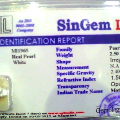 2.50 Ct Certified Natural Venunjula Real Pearl/Real Moti
