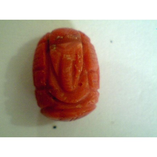 9.22 Ct Natural Red Coral Gems With Lord Ganpati Carved On It