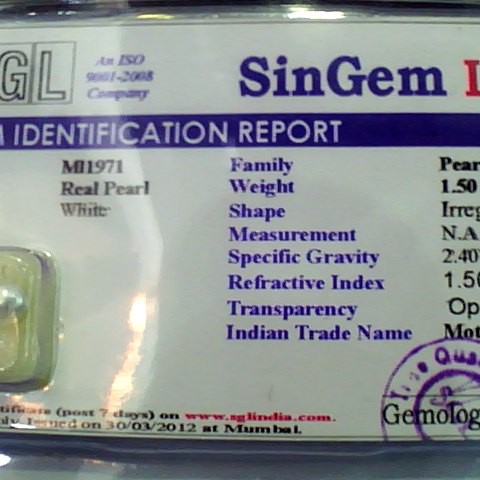 1.50 Ct Natural Venunjula Real Pearl(No Culture) Certified Moti