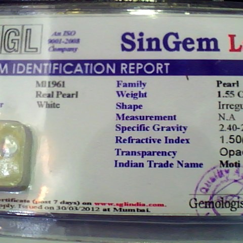 1.55 Ct Natural Venunjula Real Pearl(No Culture) Certified Moti