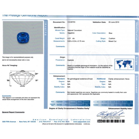4.21 Ct AGL Certified Unheated Kashmir-Origin Blue Sapphire RARE